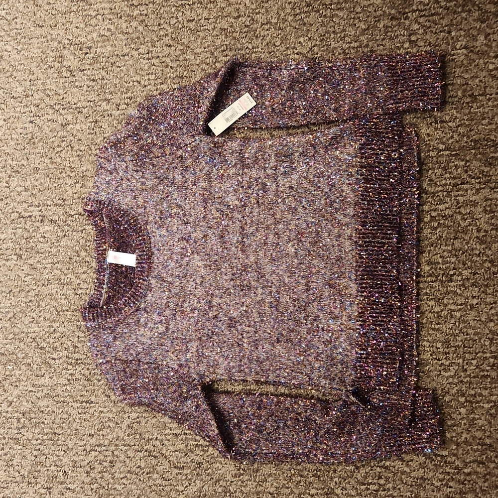 NWT No Boundaries Girl's Feather Yarn Pullover Size M Color Plum/Sparkle